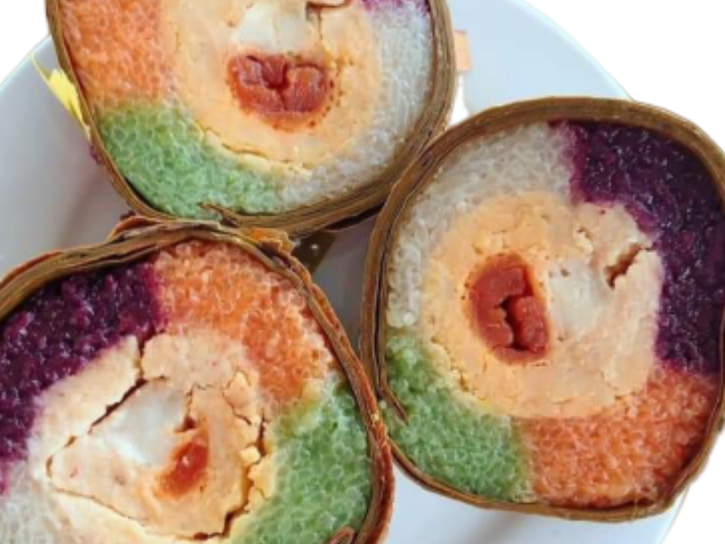 bánh tét Trà Cuôn, Trà Vinh, lá cẩm, chuối, ba màu, ngũ sắc 1kg 
