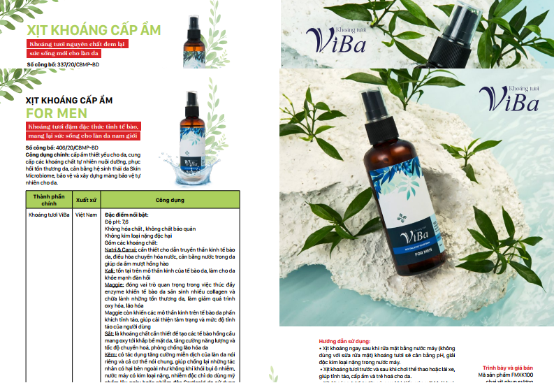 Xịt khoáng skin care cho nam Khoáng tươi Viba For Men