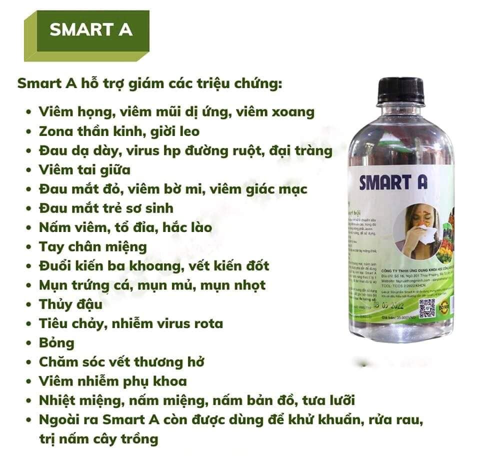 Smart A (Nước A - Anolyte) nước muối điện hoá hoạt hoá sát khuẩn 500ml